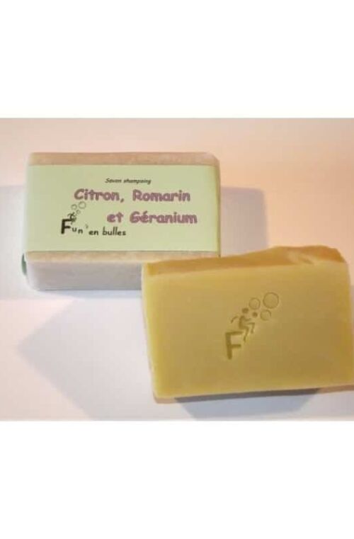 Shampoing solide Citron Romarin Géranium